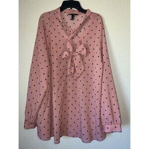 Lane Bryant Women Pink Black Polka Dots Long Sleeve Blouse 18/20